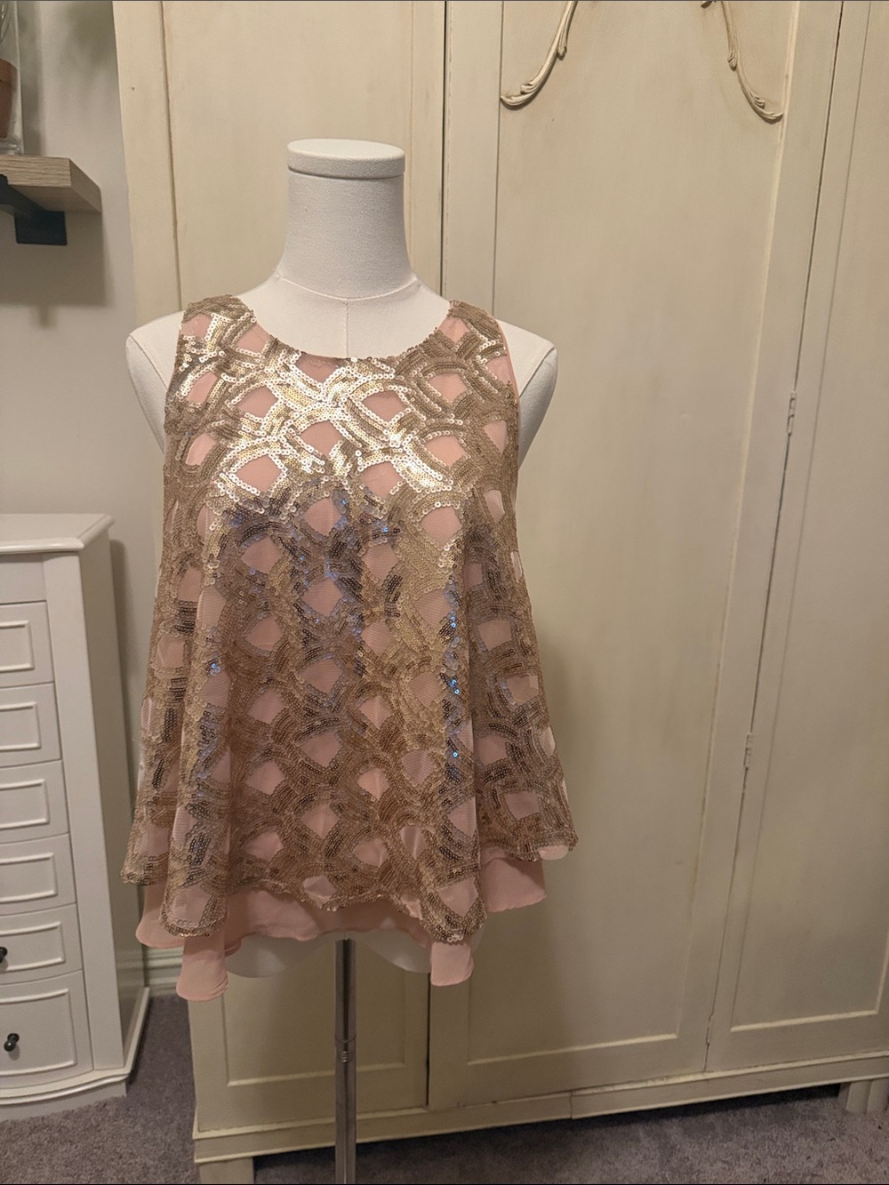 Sunday in Brooklyn Pink Tank with Gold Sequin Overlay